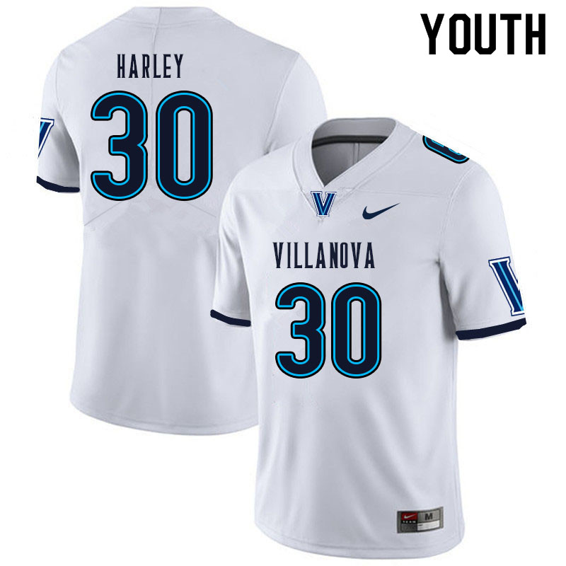 Youth #30 Chantz Harley Villanova Wildcats College Football Jerseys Sale-White - Click Image to Close